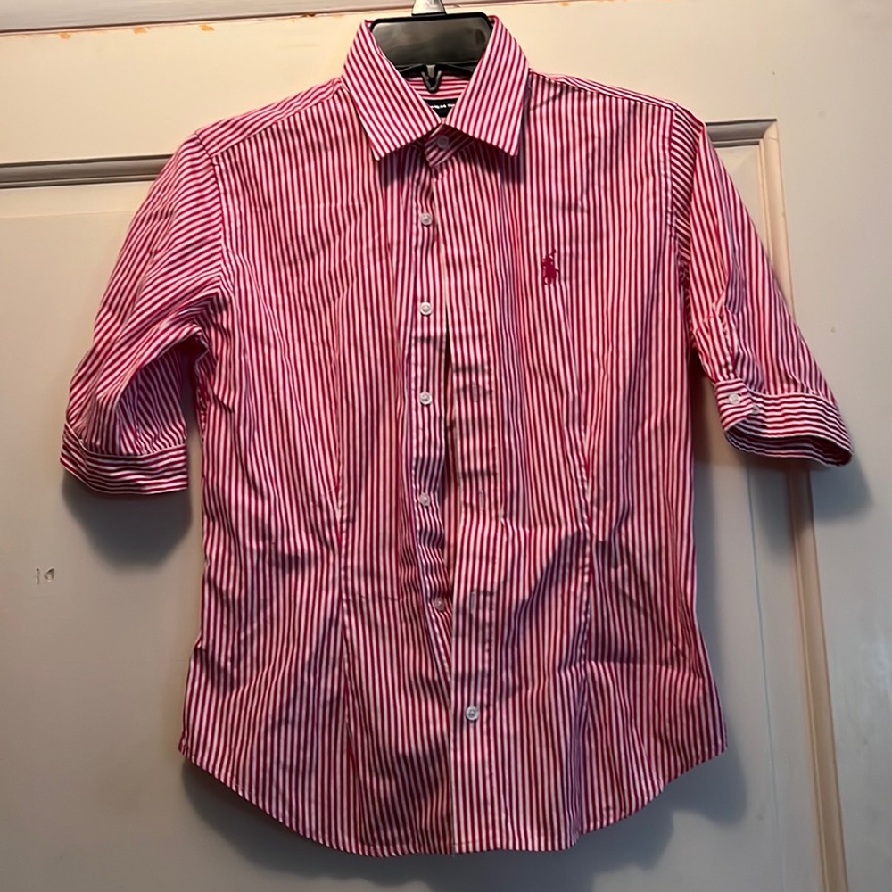 Ralph Lauren Red and White Stripe short sleeve Shirt
